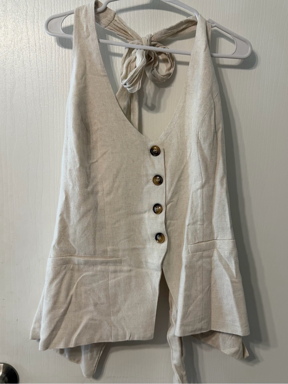 Fashion Nova Cream Halter Button Front Top